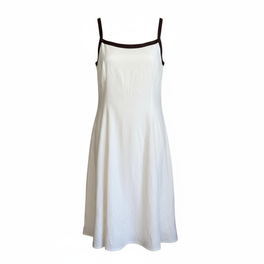 Lauren Ralph Lauren 100% Linen Midi Dress 14 Ivory Brown Minimalist Resort